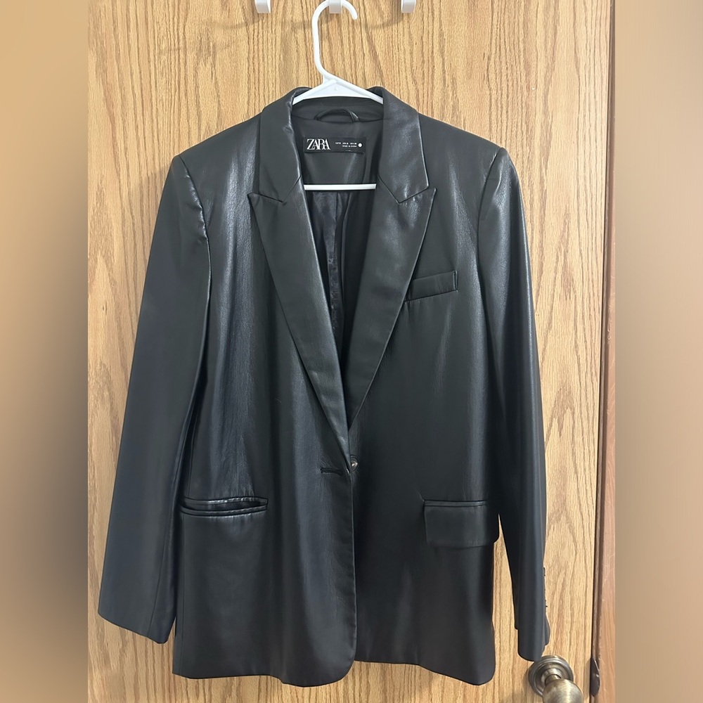 Zara Black Leather Blazer Size Small
